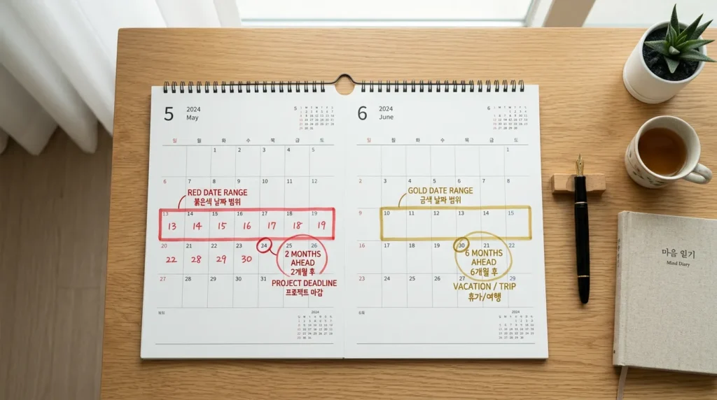 행사 시점 — 6개월 전부터 2개월 전까지 계약갱신요구권 행사 시점 6개월 2개월 전 달력