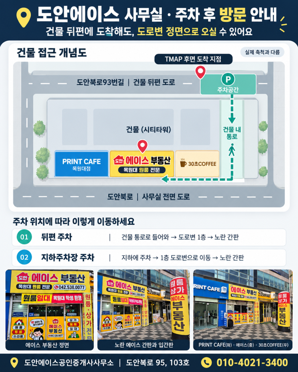 주차 후 사무실로 이동하는 안내 개념도